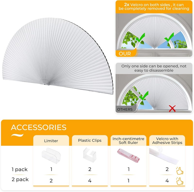 HOMEDEMO Arch Window Shade Blackout White,72" X 36",Half Moon Cellular Shades No Drill Easy Installation Blinds Half Circle Semicircular - Image 4